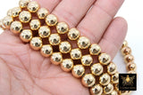 Gold Round Hematite Beads, Shimmery Smooth Polished 14 k Light Gold Color Non Magnetic Beads BS #93, sizes 4