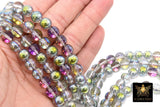 Clear Pink Round Crystal Beads, Shimmery Smooth AB Glass Jewelry Beads BS #94, sizes 6 - 10 mm / 1 Strand