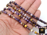 Purple and Gold Beads, Smooth Mixed Yellow Purple Jade Beads BS #95, LSU Jewelry Beads sizes 6 mm 16.5 inch Strands