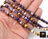 Purple and Gold Beads, Smooth Mixed Yellow Purple Jade Beads BS #95, LSU Jewelry Beads sizes 6 mm 16.5 inch Strands