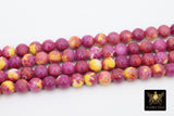 Pink and Yellow Beads, Smooth Mixed Fuchsia Red Jade Dyed Beads BS #98, Jewelry Beads sizes 8 mm 16.5 inch Strands