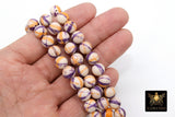 Purple and Gold Beads, Smooth Mixed Yellow Purple White Jade Beads BS# 102, LSU Jewelry Beads sizes 10 mm 15.5 inch Strands