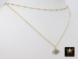 14 K Gold Filled Evil Eye Dainty Necklace, Pink Opal Cable Necklace, CZ Turquoise Blue Turkish Greek Evil Eye