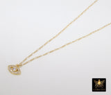 14 K Gold Filled Evil Eye Dainty Necklace, Clear Eye Cable Necklace, CZ Turquoise Blue Turkish Greek Evil Eye