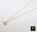 14 K Gold Filled Evil Eye Dainty Necklace, Clear Eye Cable Necklace, CZ Turquoise Blue Turkish Greek Evil Eye