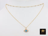 14 K Gold Filled Evil Eye Figaro Necklace, Pink Opal CZ Dainty Necklace, Turquoise Blue Turkish Greek Evil Eye