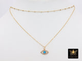 14 K Gold Filled Evil Eye Dainty Necklace, Pink Opal Cable Necklace, CZ Turquoise Blue Turkish Greek Evil Eye