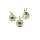 Evil Eye Charm, *NEW* Black and Gold CZ Micro Pave Small Round Disc Charm, 13 x 16 mm Mini Evil Eye for Bracelet Charms