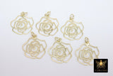 Gold Camellia Charms, Genuine Gold over 925 Silver Flower Charms #864, Rose Necklace Pendants