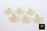 Gold Camellia Charms, Genuine Gold over 925 Silver Flower Charms #864, Rose Necklace Pendants