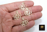 Gold Camellia Charms, Genuine Gold over 925 Silver Flower Charms #864, Rose Necklace Pendants