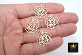 Gold Camellia Charms, Genuine Gold over 925 Silver Flower Charms #864, Rose Necklace Pendants