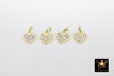 Gold CZ Heart Charms, Genuine Gold over 925 Silver Heart Charms, AG 165