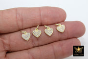 Gold CZ Heart Charms, Genuine Gold over 925 Silver Heart Charms #165, Love Necklace Pendants