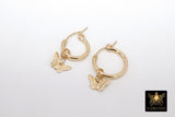 Gold Butterfly Hoop Earrings, 14 K Gold Filled Thick Hoop Dangle Charm Earrings #2136, 5 Sizes