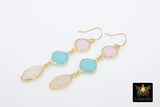 Peru Chalcedony and Rose Quartz Earrings, 14 K Gold Filled Moonstone Gemstone #692, Wedding Earrings with Ball End Ear Wire Hooks