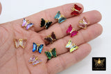 Gold CZ Butterfly Connectors, 12 mm Cubic Zirconia Small Crystal Butterflies #2670, High Quality Huggie Charms in 13 Colors