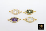 CZ Crystal Connector, Clear or Opal Gold Eye Shaped Bezel Links #155, Purple Faceted Bracelet Link