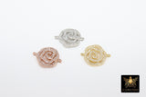 CZ Pave Camellia Connectors, Silver Flower Charms Links #85, Rose Bracelet Necklace Findings