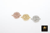 CZ Pave Camellia Connectors, Silver Flower Charms Links #85, Rose Bracelet Necklace Findings
