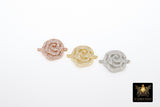 CZ Pave Camellia Connectors, Silver Flower Charms Links #85, Rose Bracelet Necklace Findings
