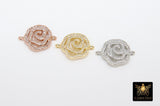CZ Pave Camellia Connectors, Silver Flower Charms Links #85, Rose Bracelet Necklace Findings