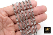 Stainless Steel Chain, 304 Silver Flat Dainty Curb Chains CH# 107, 6 mm Unfinished Cable Necklace Chains