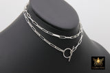 925 Sterling Silver Toggle Double Wrap Necklace or Bracelet, Rectangle Chunky Drawn Chain, Lobster Clasp or Toggle