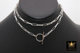 925 Sterling Silver Toggle Double Wrap Necklace or Bracelet, Rectangle Chunky Drawn Chain, Lobster Clasp or Toggle