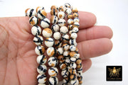 Smooth Round Dyed Black and Brown Beads, Tiger Stripe Gold Beige Color Beads BS #86, sizes in 6 mm 8 mm or 10 mm 15.75 inch Strands