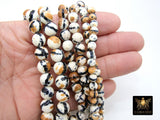 Smooth Round Dyed Black and Brown Beads, Tiger Stripe Gold Beige Color Beads BS #86, sizes in 6 mm 8 mm or 10 mm 15.75 inch Strands