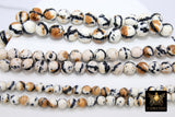 Smooth Round Dyed Black and Brown Beads, Tiger Stripe Gold Beige Color Beads BS #86, sizes in 6 mm 8 mm or 10 mm 15.75 inch Strands