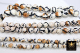 Smooth Round Dyed Black and Brown Beads, Tiger Stripe Gold Beige Color Beads BS #86, sizes in 6 mm 8 mm or 10 mm 15.75 inch Strands