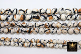 Smooth Round Dyed Black and Brown Beads, Tiger Stripe Gold Beige Color Beads BS #86, sizes in 6 mm 8 mm or 10 mm 15.75 inch Strands