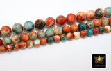 Fossil Beads, Smooth Round Dyed Blue, Orange