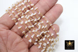 White Agate Chain, 4 mm Beaded CH #349, Gold Wire Wrapped Rosary Chain