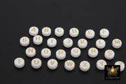 Gold Initial Acrylic Beads, Alphabet Letter in White and Gold Letters # 2106, 200 Pc Flat Round Initial Bracelet beads