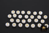 Gold Initial Acrylic Beads, Alphabet Letter in White and Gold Letters #2106, 200 Pc Flat Round Initial Bracelet beads