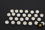 Silver Initial Acrylic Beads, Alphabet Letter in White and Silver Letters # 688, 200 Pc Flat Round Initial Bracelet beads