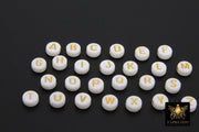Gold Initial Acrylic Beads, Alphabet Letter in White and Gold Letters #2106, 200 Pc Flat Round Initial Bracelet beads