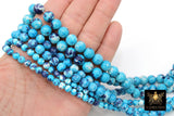 Smooth Round Ocean Blue Beads, Navy and White Jewelry Beads BS #101, sizes in 6 mm 8 mm 10 mm 15.5 inch Strands