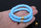 Heishi Beaded Bracelet, Baby Blue with Silver or Gold Drum Bead Stretchy Bracelet #698, Clay Beaded Bracelets