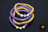 Heishi Beaded Bracelet, Purple and Gold Stretchy Bracelet #698, LSU Tiger Team Spirit Clay Beaded Bracelets