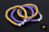 Heishi Beaded Bracelet, Purple and Gold Stretchy Bracelet #698, LSU Tiger Team Spirit Clay Beaded Bracelets