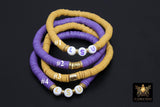 Heishi Beaded Bracelet, Purple and Gold Stretchy Bracelet #698, LSU Tiger Team Spirit Clay Beaded Bracelets