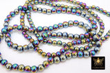 Titanium Multi Color Beads, Shimmery Smooth Glass Electroplate Beads BS #88, sizes 6 mm 8 mm 14 inch Strands