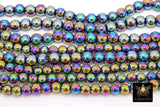 Titanium Multi Color Beads, Shimmery Smooth Glass Electroplate Beads BS #88, sizes 6 mm 8 mm 14 inch Strands