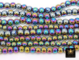 Titanium Multi Color Beads, Shimmery Smooth Glass Electroplate Beads BS #88, sizes 6 mm 8 mm 14 inch Strands