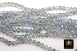 Blue Gray Crystal Beads, Shimmery Faceted AB Glass Rondelle Jewelry Beads BS# 90, sizes 8 x 6 mm 18 inch Strands