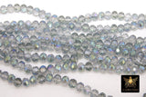 Blue Gray Crystal Beads, Shimmery Faceted AB Glass Rondelle Jewelry Beads BS #90, sizes 8 x 6 mm 18 inch Strands